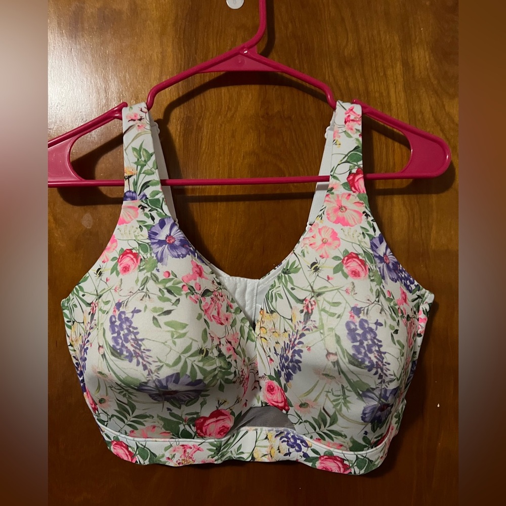 40DD, Lane Bryant, comfort bliss bra, white with multi-color floral pattern